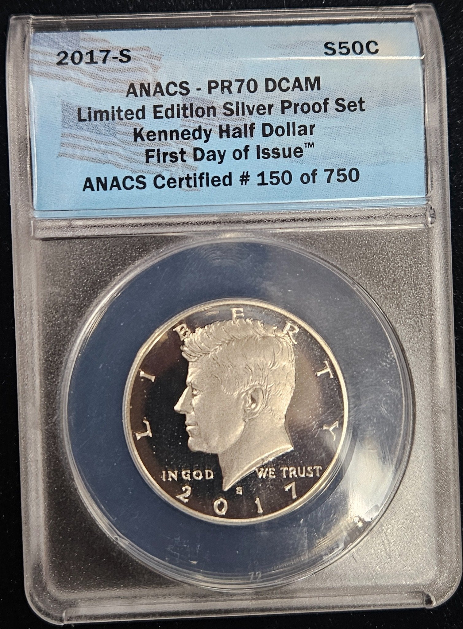 2017-S Kennedy Silver Proof Half Dollar ANACS SP70 DCAM — Obverse