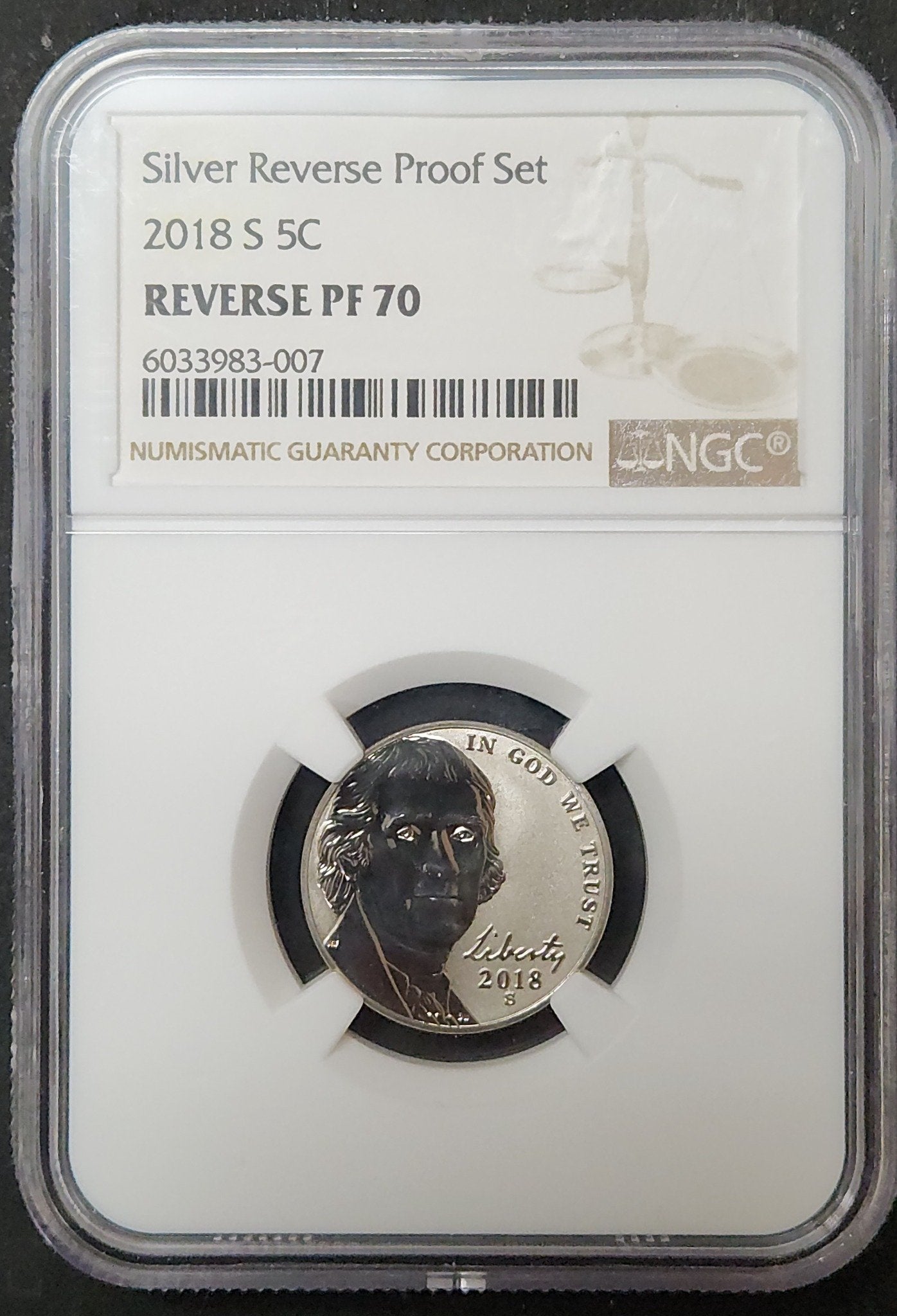 2018 S 5C Silver Reverse Proof 70 6033983-007 — Obverse