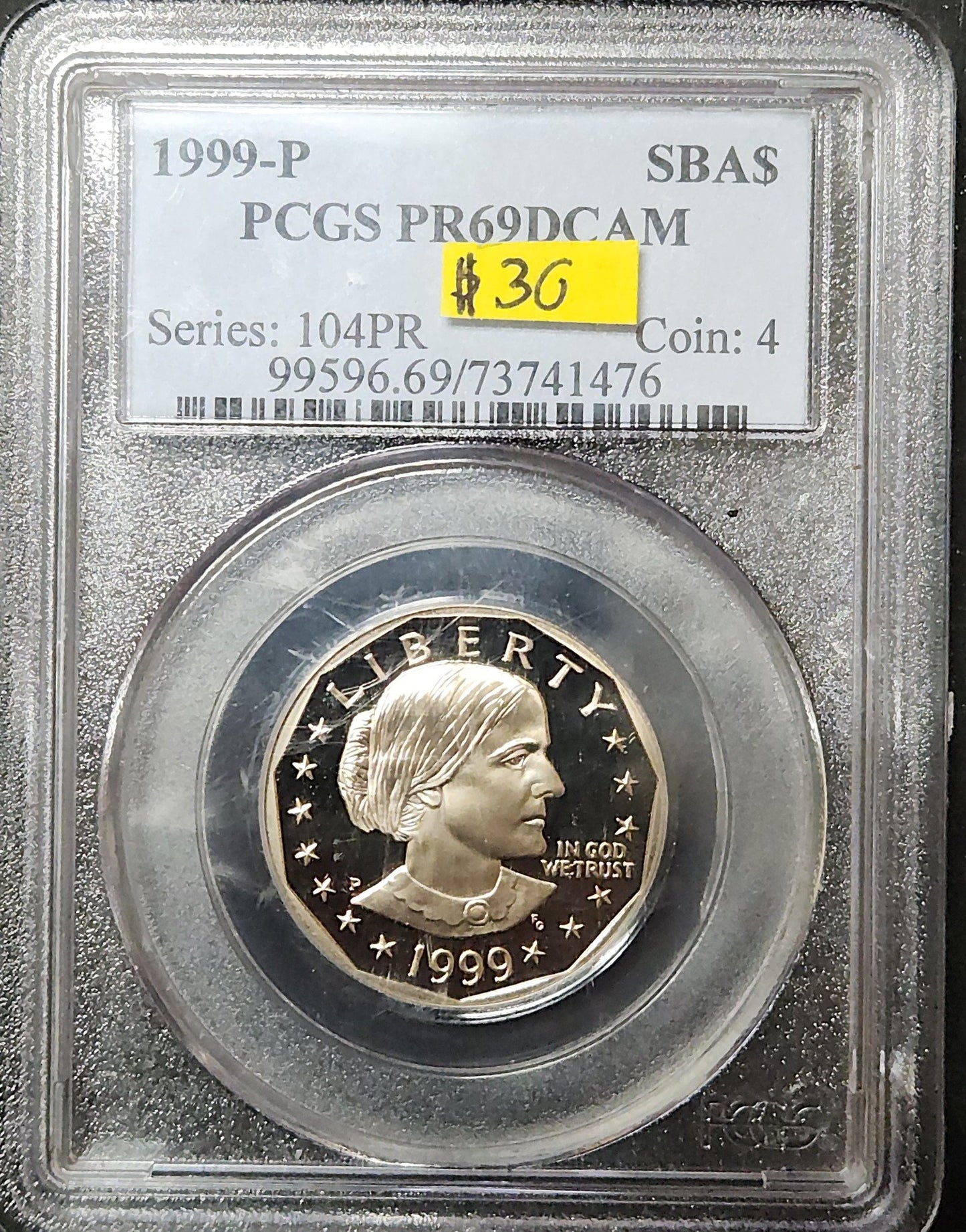 1999-P SBA Dollar Proof 69 DCAM Series:104PR Coin:4 99596.69 — Obverse