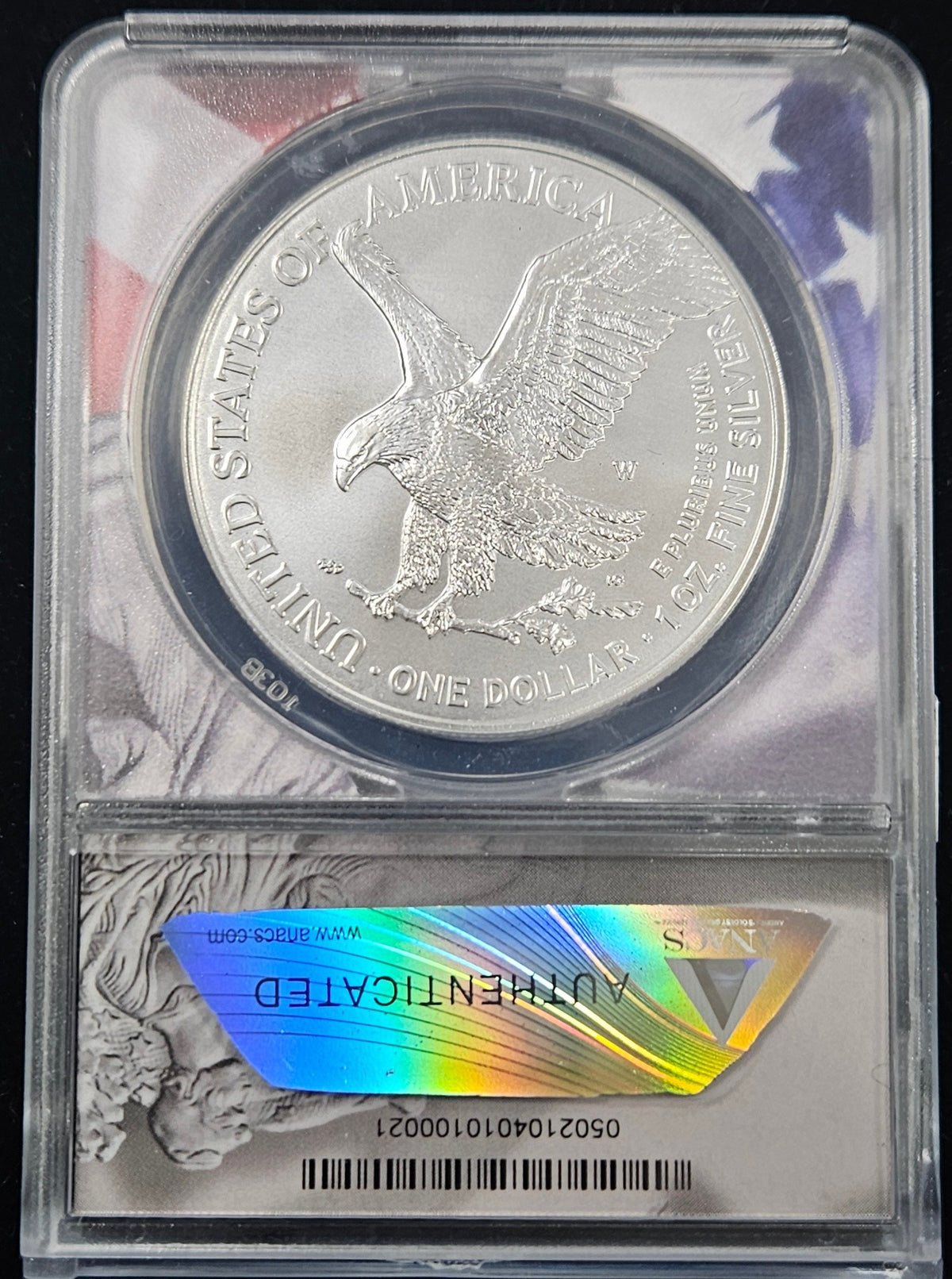 2022-W Silver Eagle Burnished ANACS SP70 — Reverse