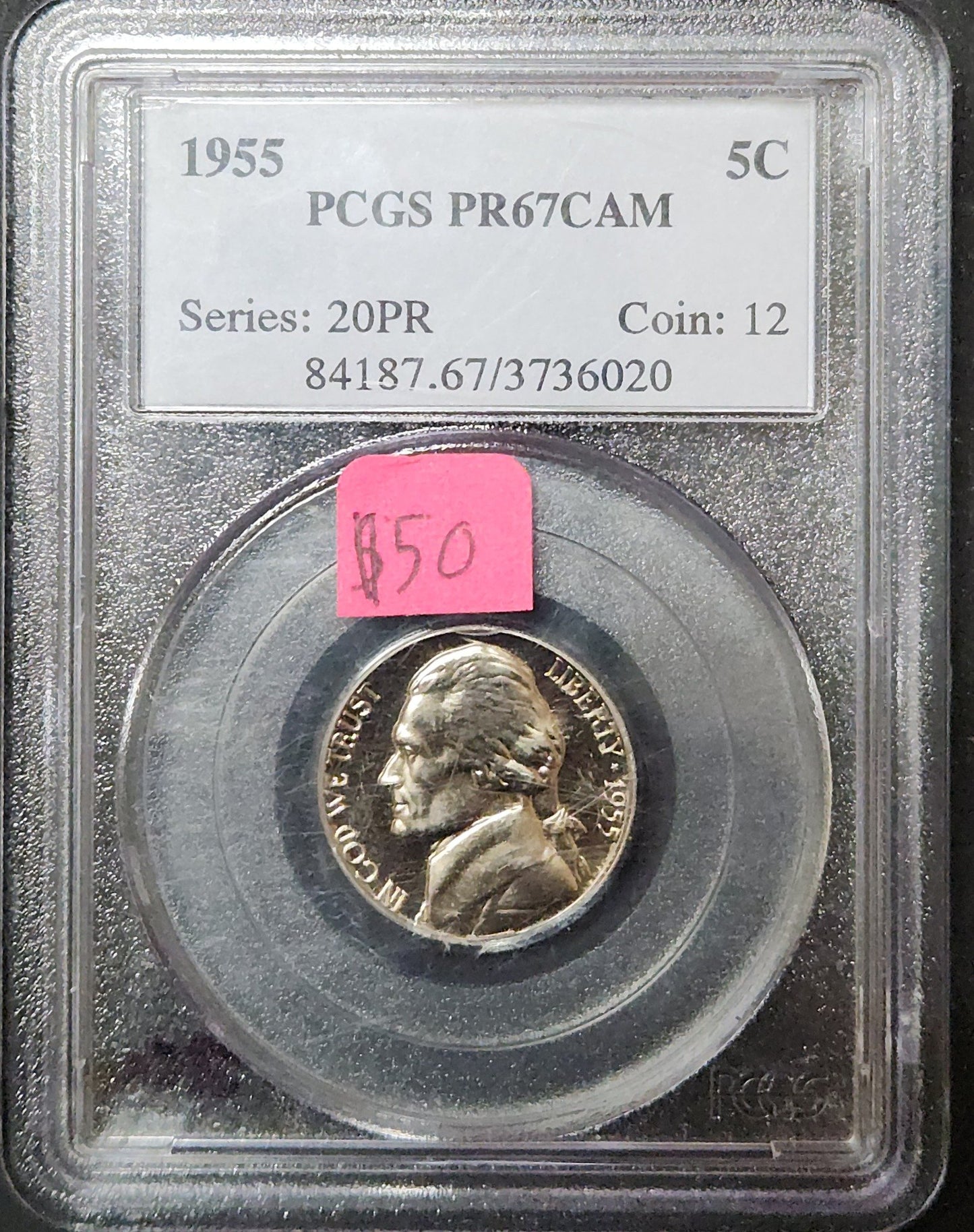 1955 Jefferson Nickel Proof 67 CAM 84187.67 — Obverse