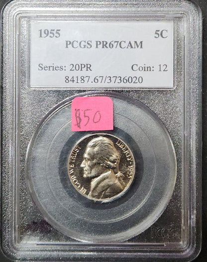 1955 Jefferson Nickel Proof 67 CAM 84187.67 — Obverse