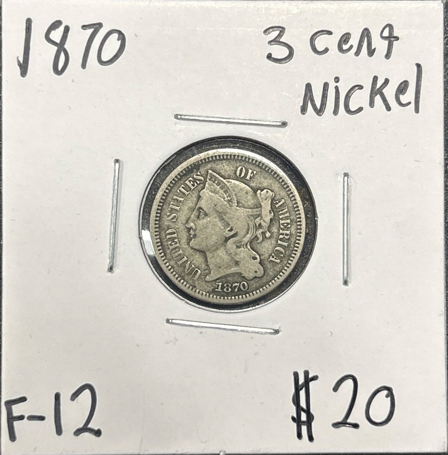 1870 3 Cent nickel F-12 2772.12 — Obverse