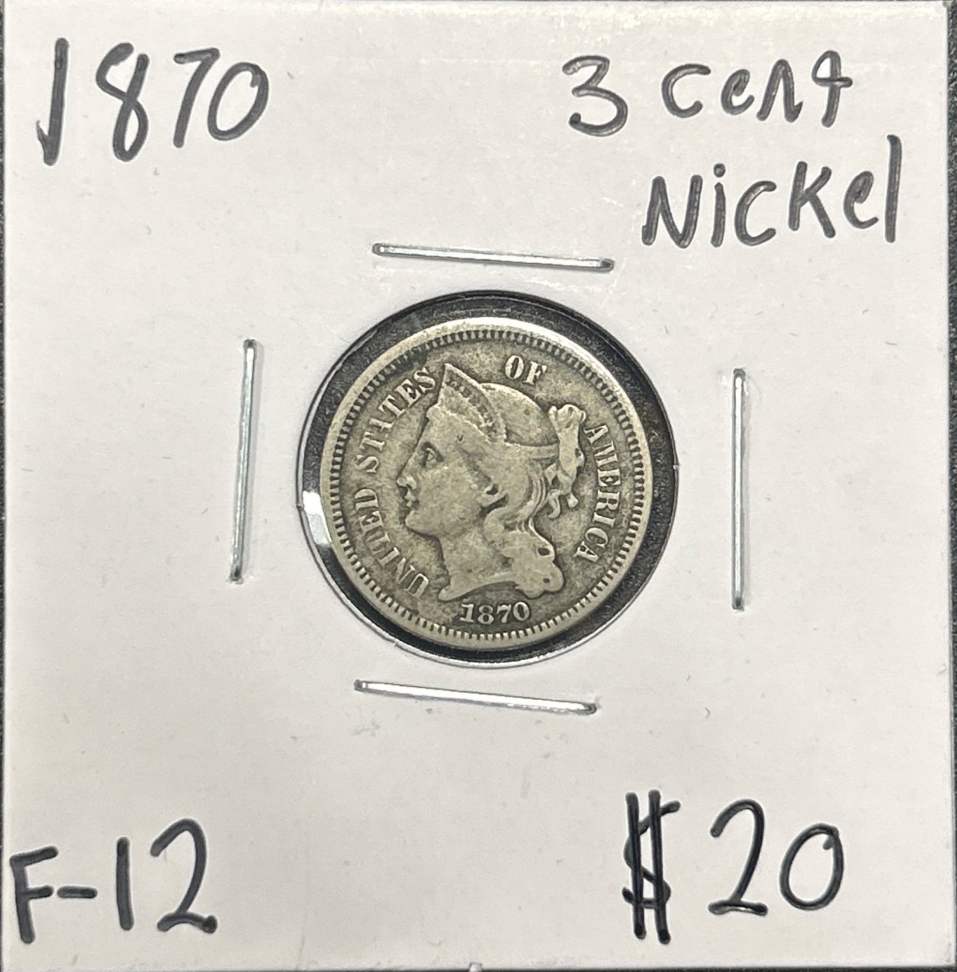 1870 3 Cent nickel F-12 2772.12 — Obverse