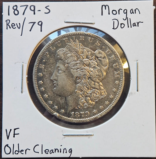 1879-S Rev/79 Morgan Silver Dollar VF Older Cleaning 7428.VF-A — Obverse