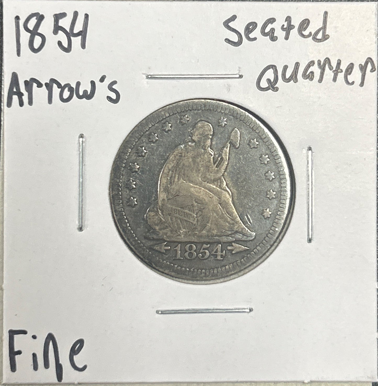1854 Arrows Seated quarter DF-15 5125.15 — Obverse