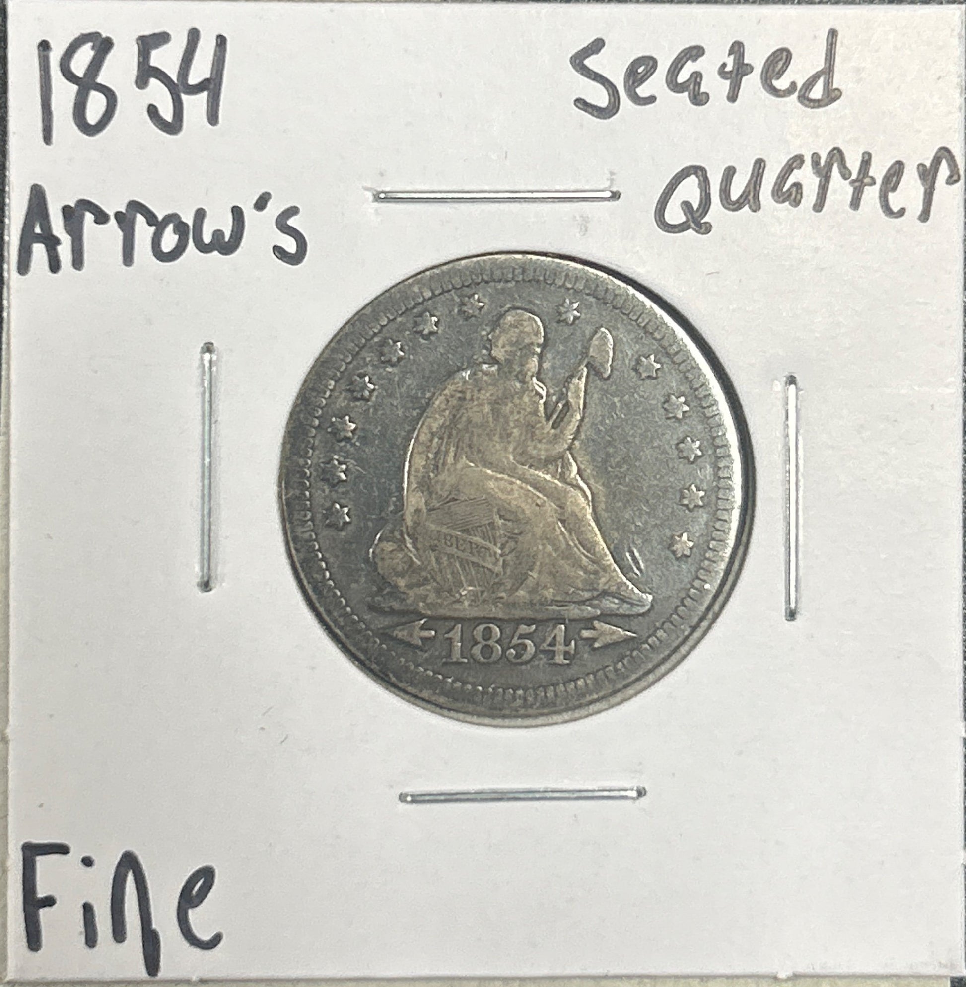 1854 Arrows Seated quarter DF-15 5125.15 — Obverse