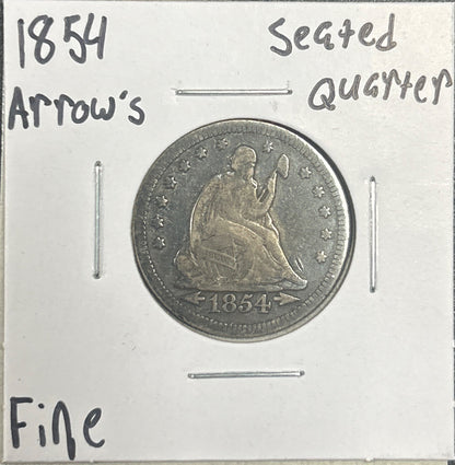 1854 Arrows Seated quarter DF-15 5125.15 — Obverse
