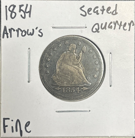 1854 Arrows Seated quarter DF-15 5125.15 — Obverse