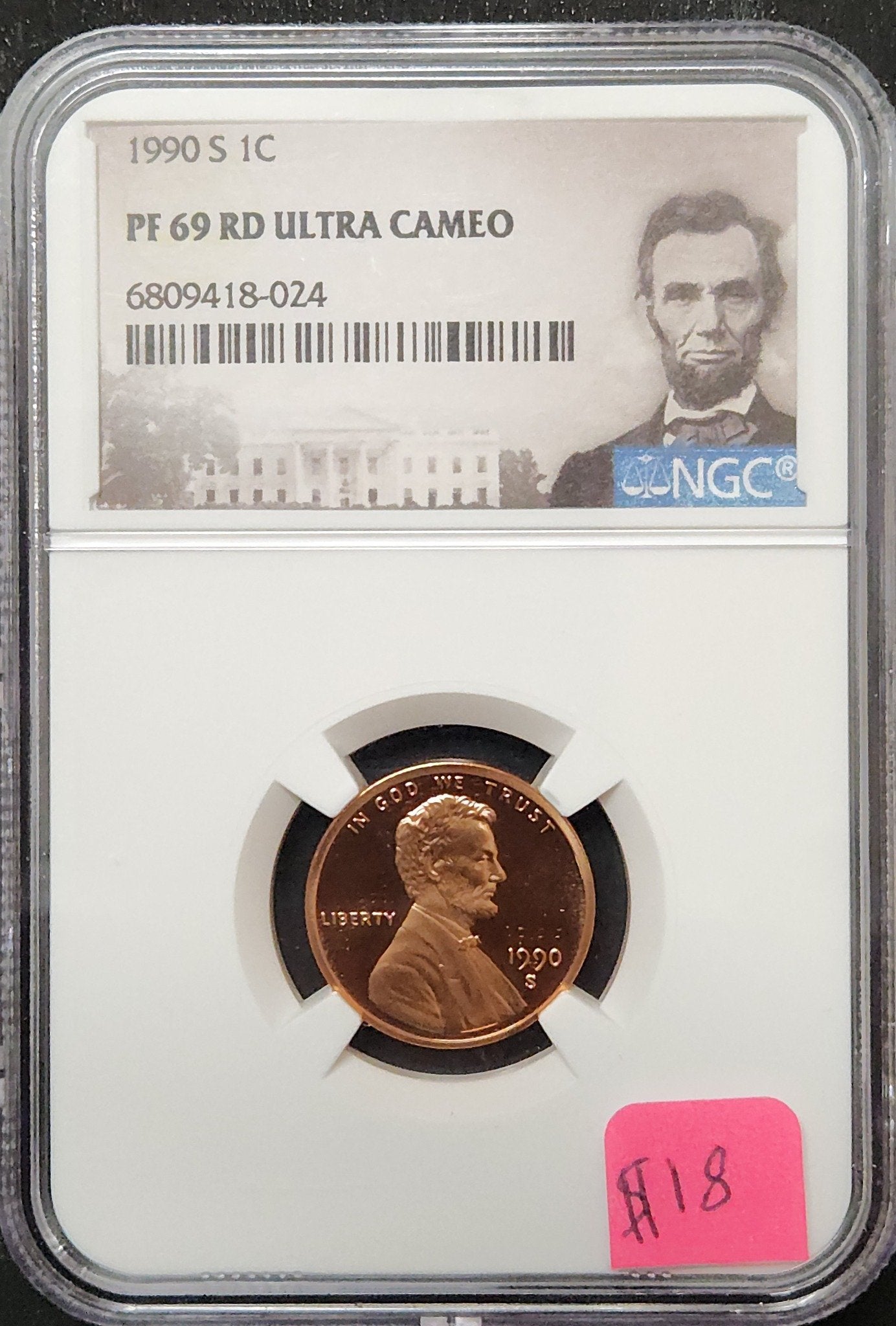 1990 S Lincoln Cent Proof 69 RD ULTRA CAMEO 6809418-024 — Obverse