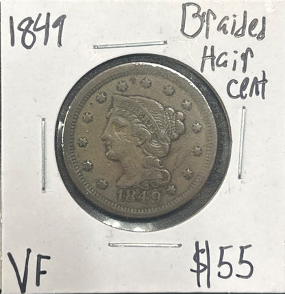 1849 Braided hair cent DVF-25 1144.D25 — Obverse