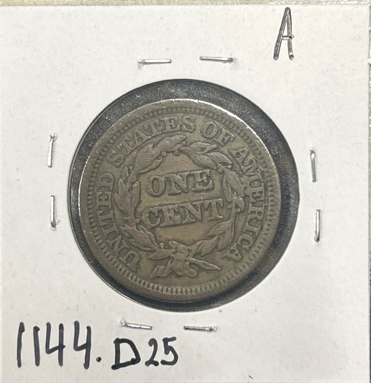 1849 Braided hair cent DVF-25 1144.D25 — Reverse
