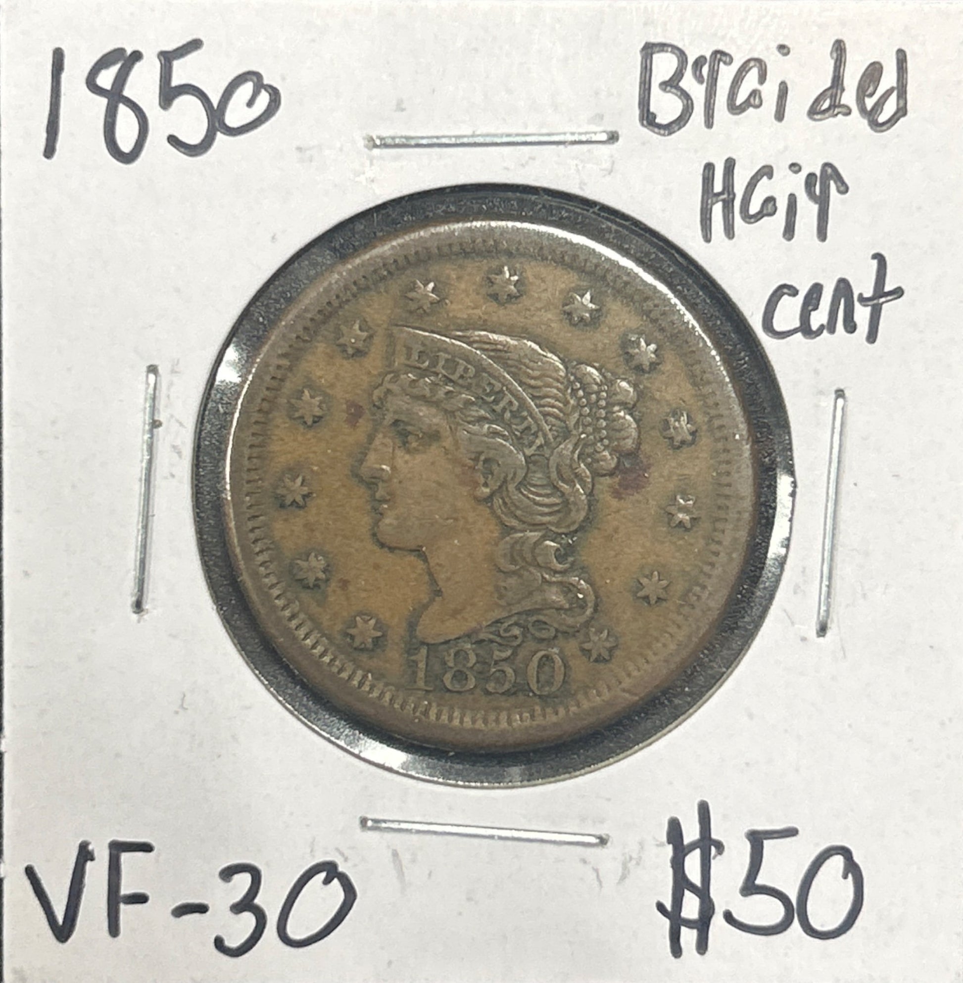 1850 Braided hair cent VF-30 1150.30 — Obverse