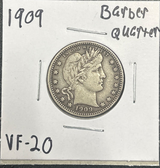 1909 Barber quarter VF-20 5405.20 — Obverse