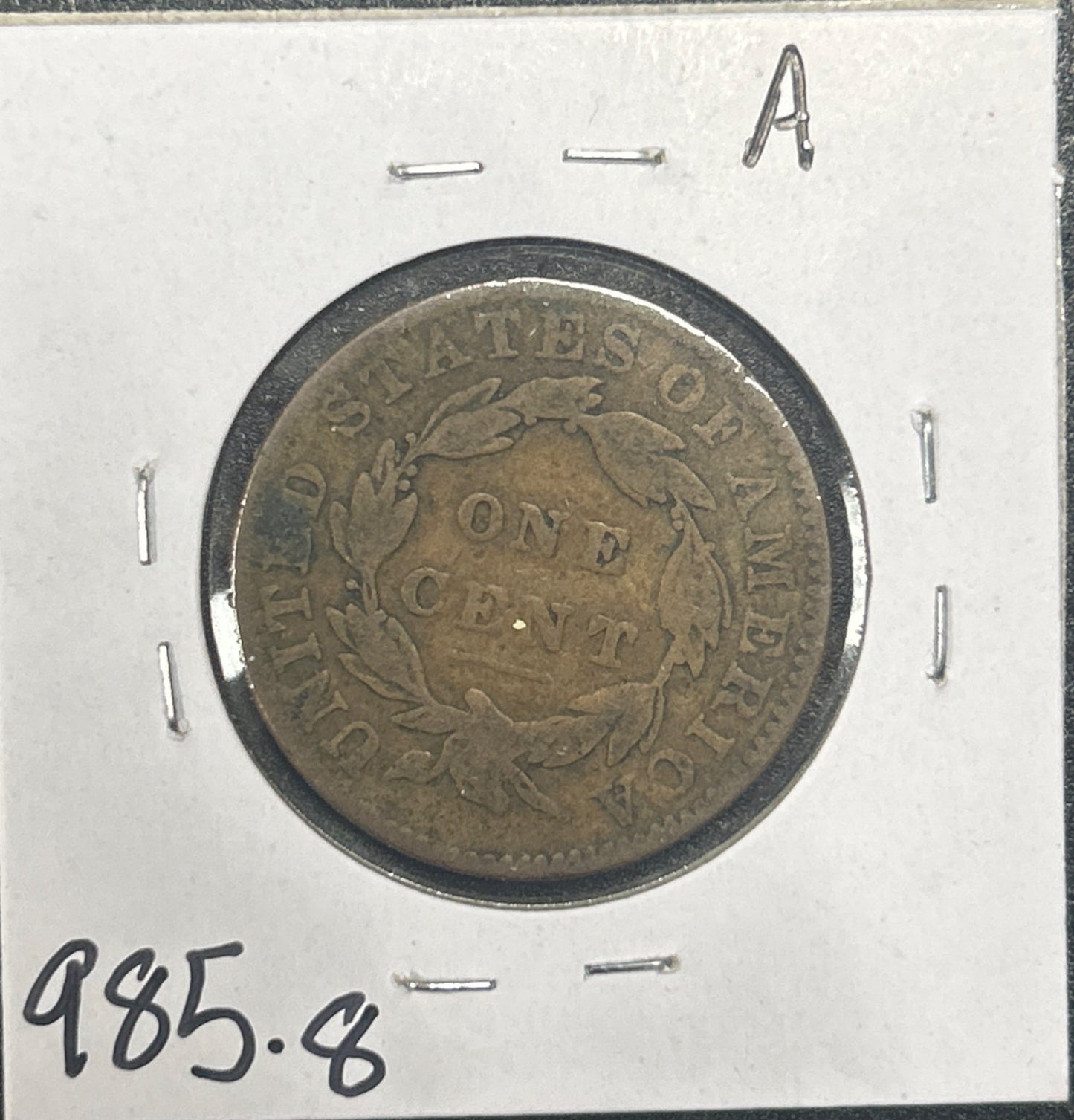 1832 Coronet head cent VG-8 985.8 — Reverse