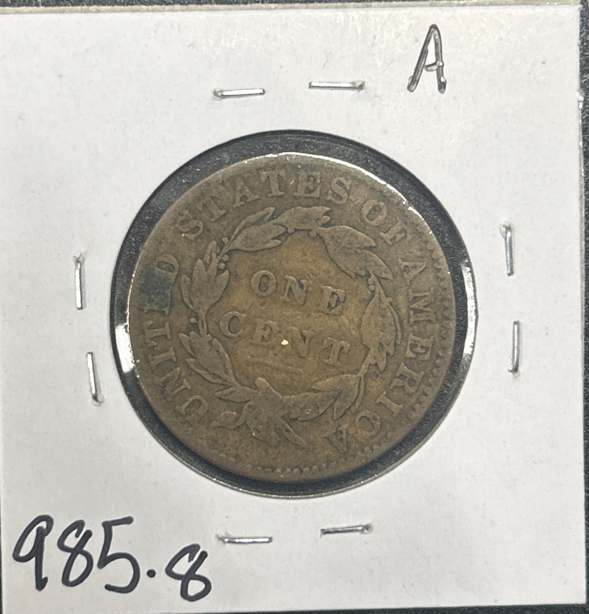 1832 Coronet head cent VG-8 985.8 — Reverse