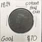 1824 Coronet head cent DG-6 922.D6 — Obverse