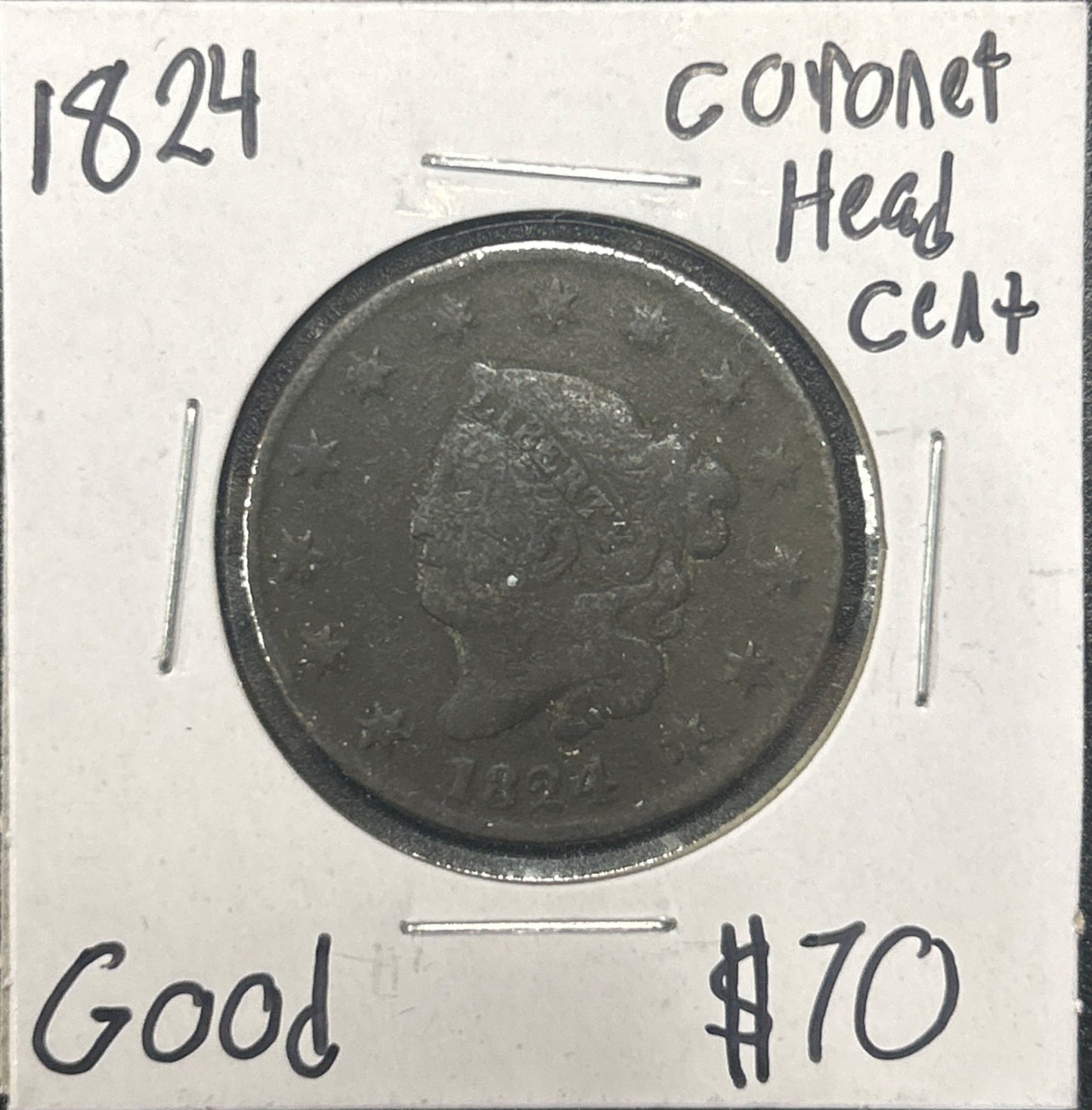 1824 Coronet head cent DG-6 922.D6 — Obverse