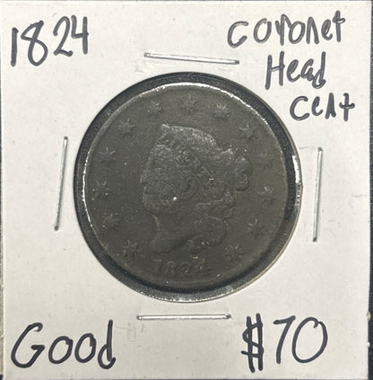 1824 Coronet head cent DG-6 922.D6 — Obverse