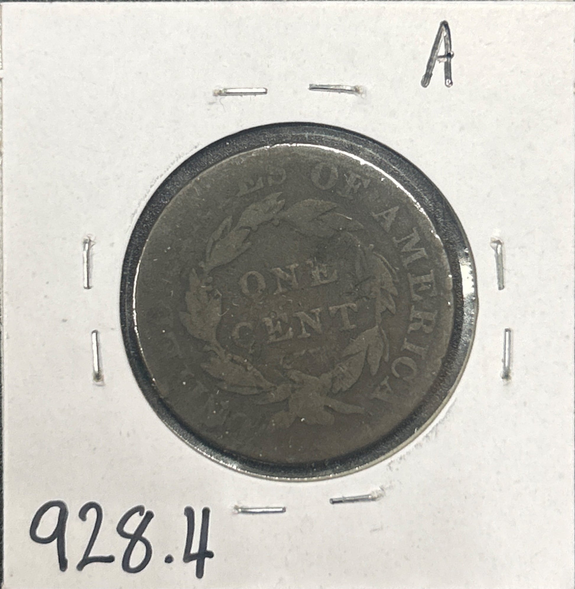 1825 Coronet head cent G-4 928.4 — Reverse