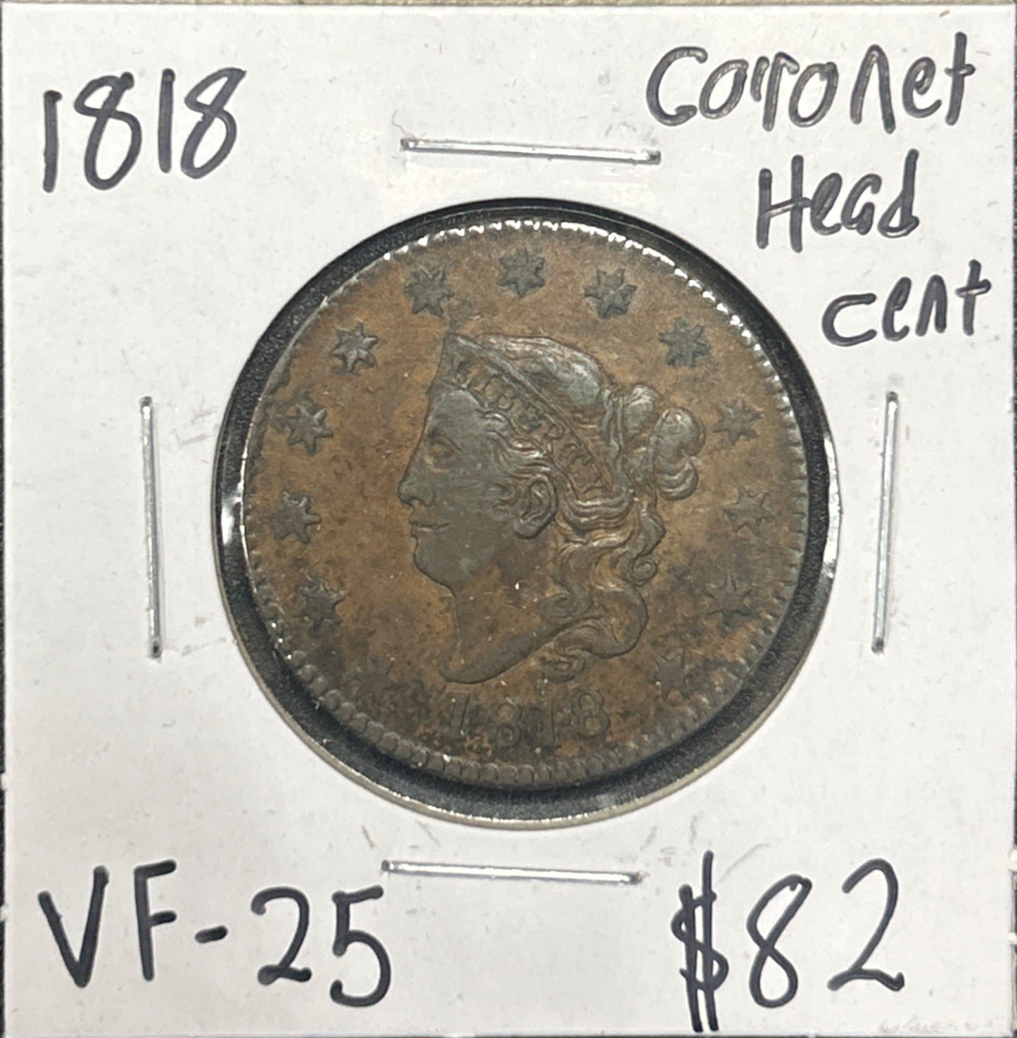 1818 Coronet head cent VF-25 883.25 — Obverse