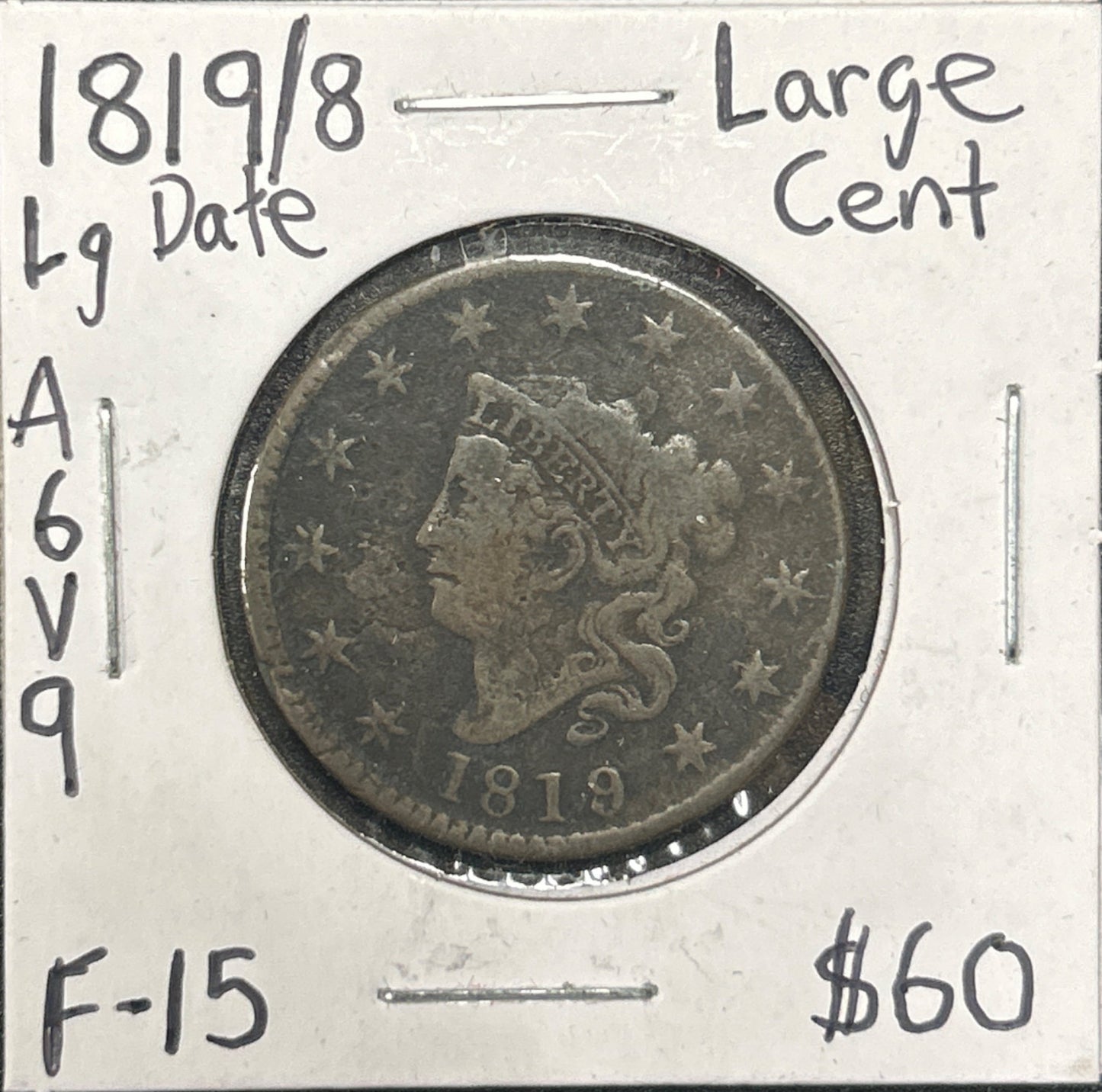 1819/8 Lg date Coronet head cent F-15 1253.15 — Obverse