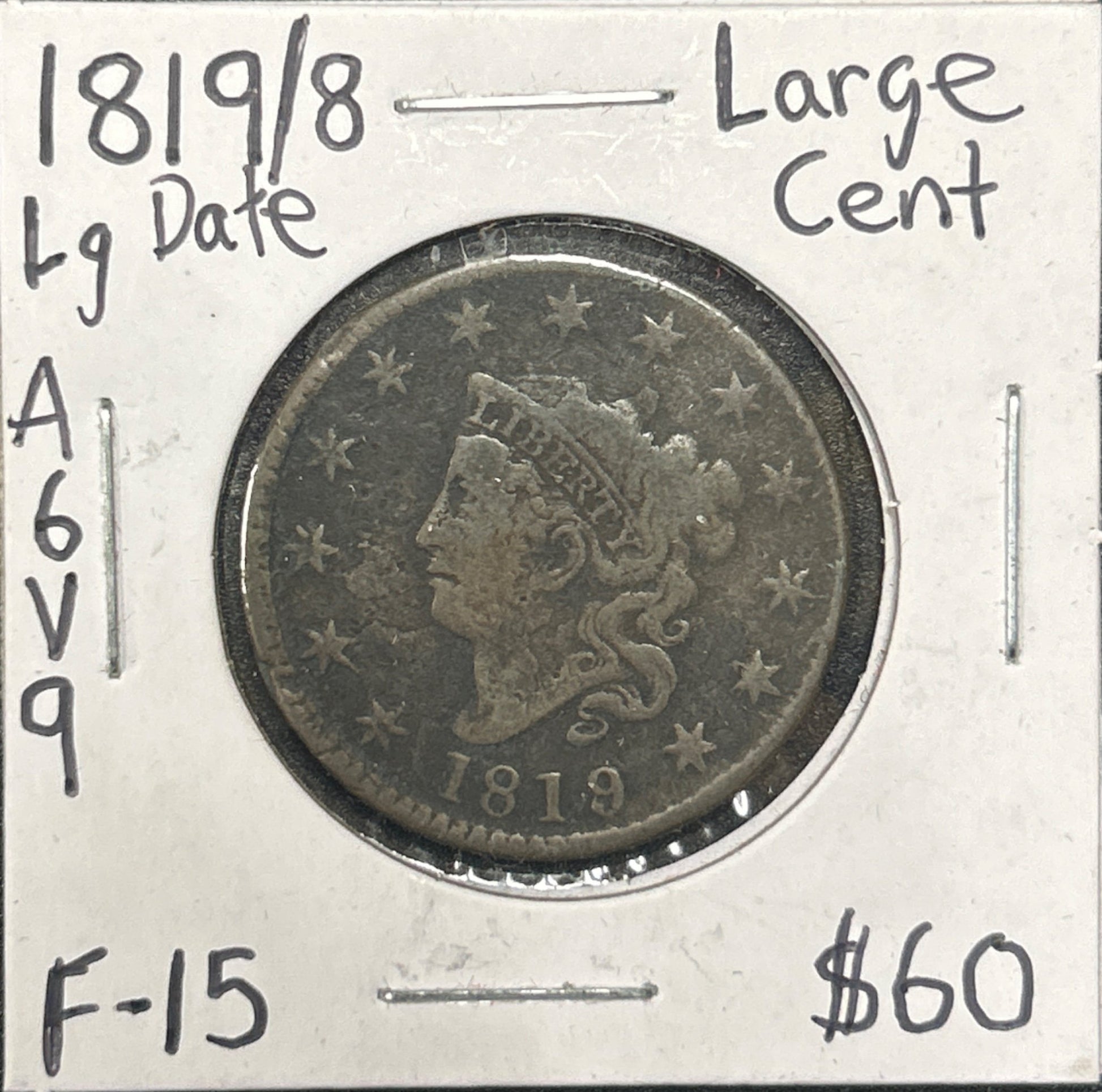 1819/8 Lg date Coronet head cent F-15 1253.15 — Obverse