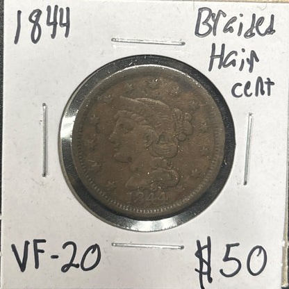 1844 Braided hair cent VF-20 1105.20 — Obverse