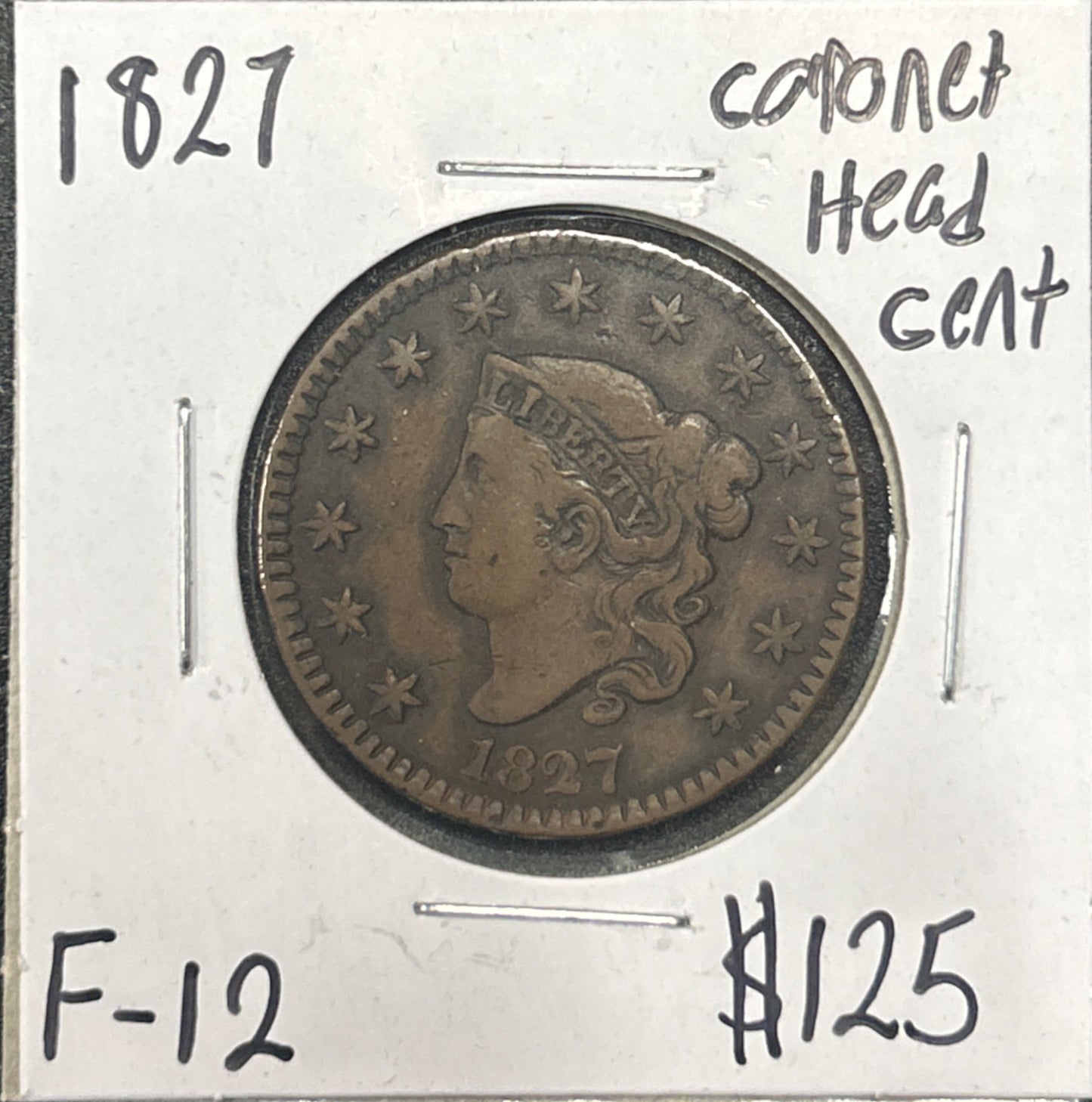 1827 Coronet head cent F-12 940.12 — Obverse