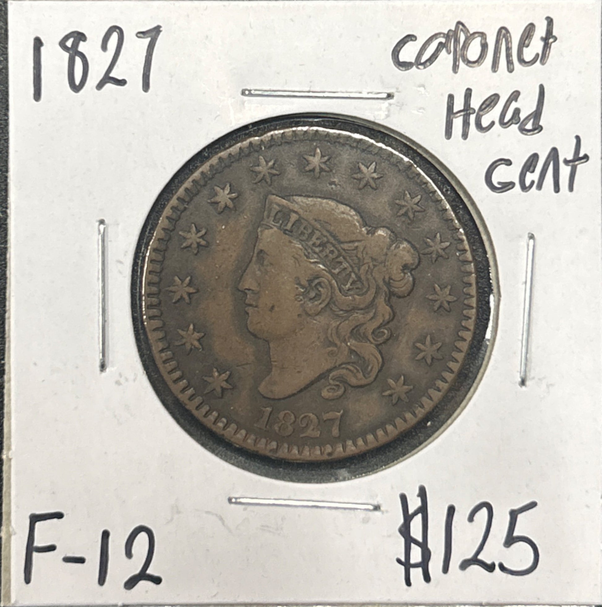 1827 Coronet head cent F-12 940.12 — Obverse