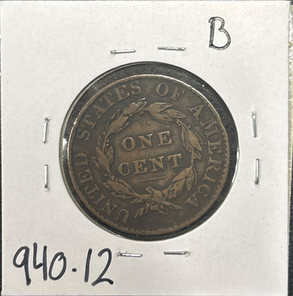 1827 Coronet head cent F-12 940.12 — Reverse
