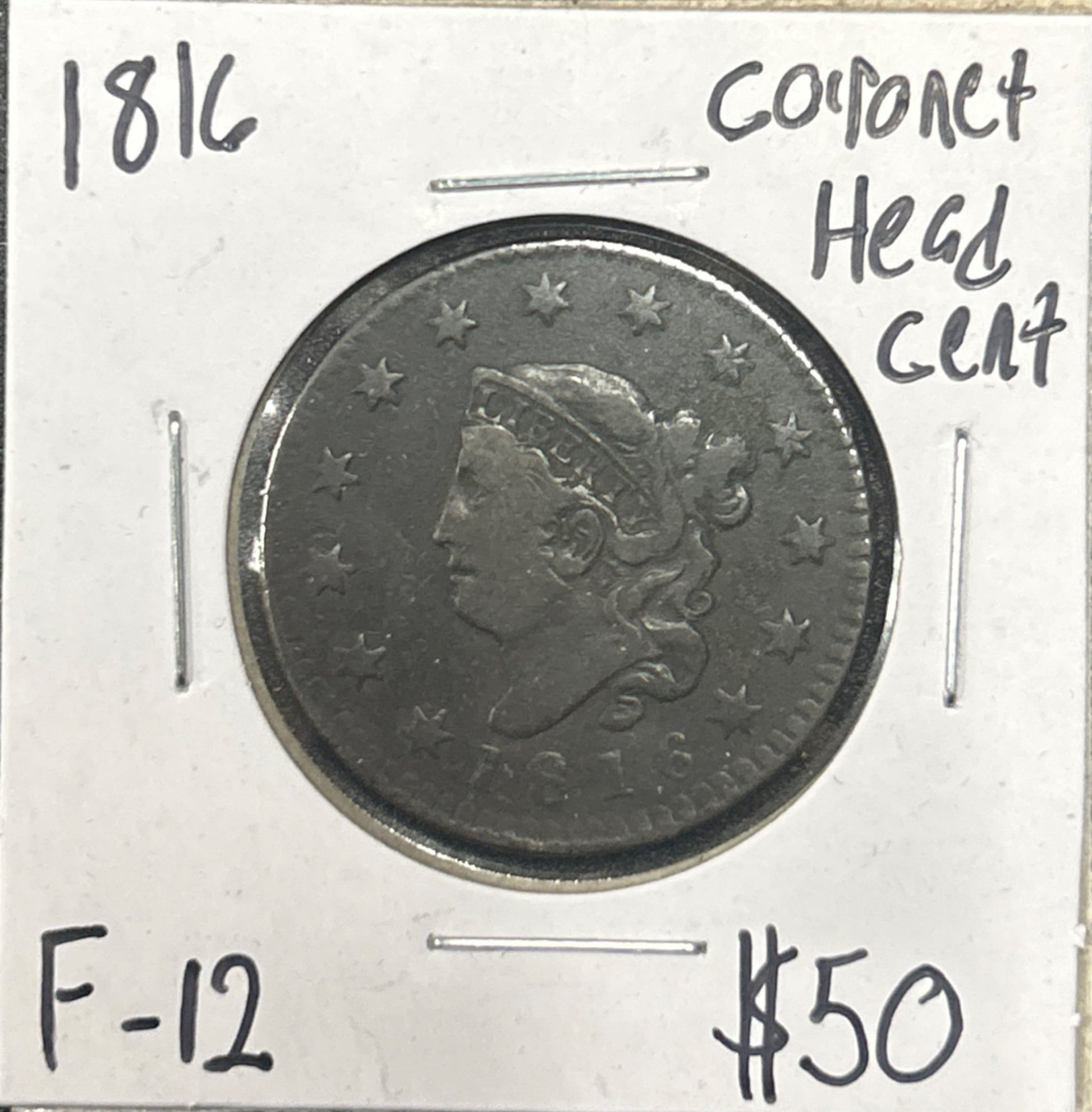 1816 Coronet head cent F-12 870.12 — Obverse