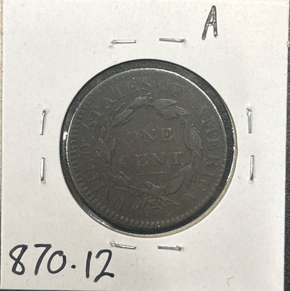 1816 Coronet head cent F-12 870.12 — Reverse