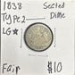 1838 Lg Star Seated dime DF-2 4026.D2 — Obverse
