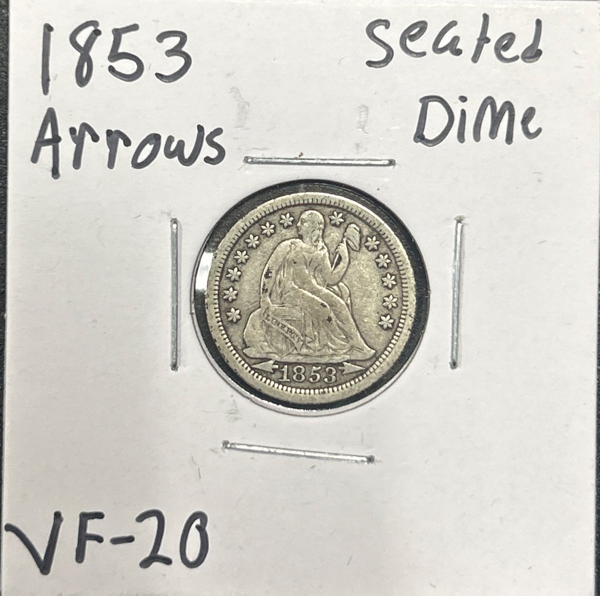 1853 Arrows Seated dime VF-20 4045.20 — Obverse