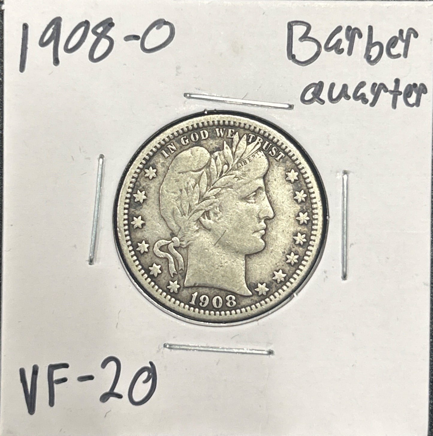1908-O Barber quarter VF-20 5446.20 — Obverse