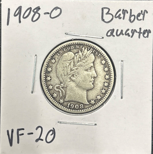 1908-O Barber quarter VF-20 5446.20 — Obverse