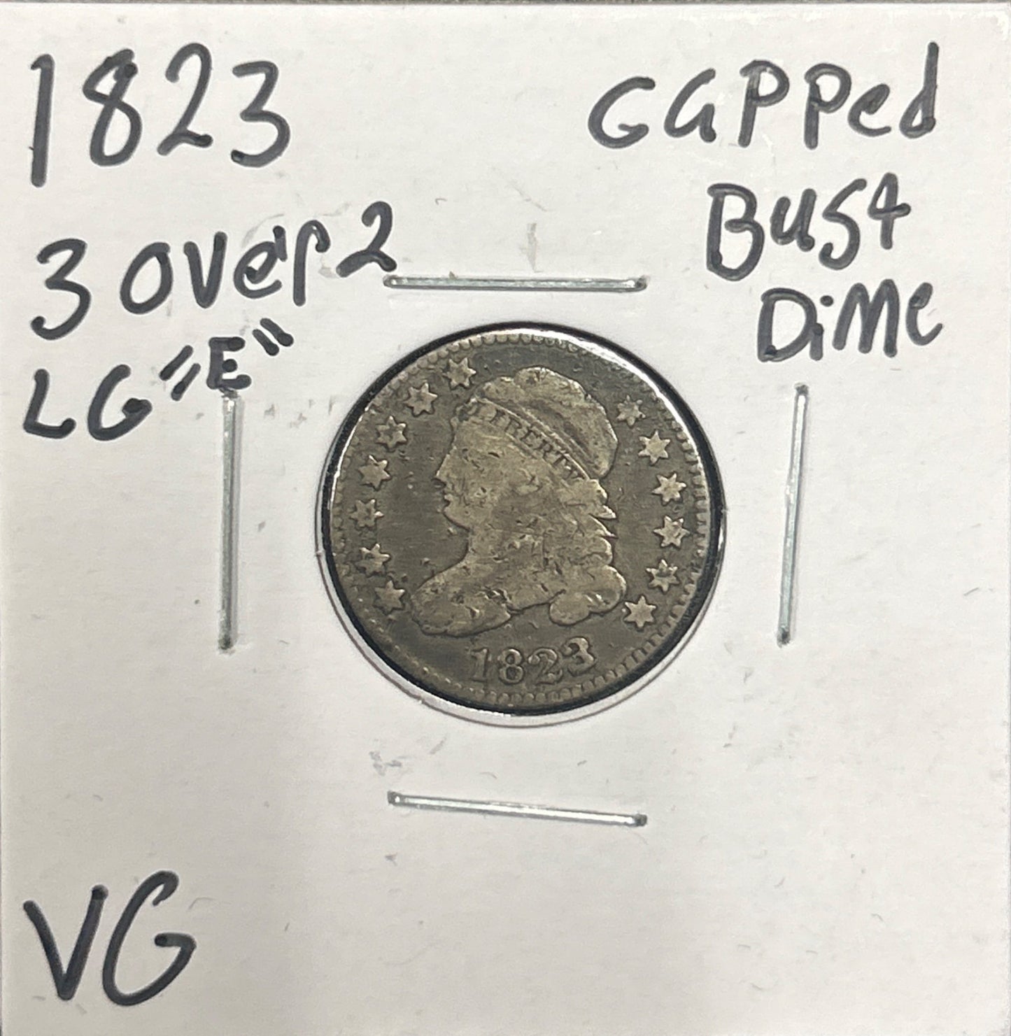 1823 3 over 2 LG E Capped bust dime DVG-8 4018.D8 — Obverse