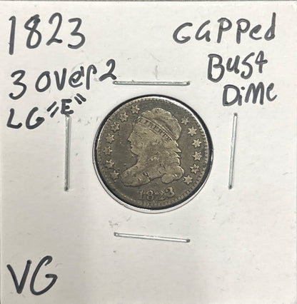 1823 3 over 2 LG E Capped bust dime DVG-8 4018.D8 — Obverse