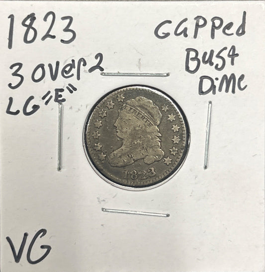 1823 3 over 2 LG E Capped bust dime DVG-8 4018.D8 — Obverse