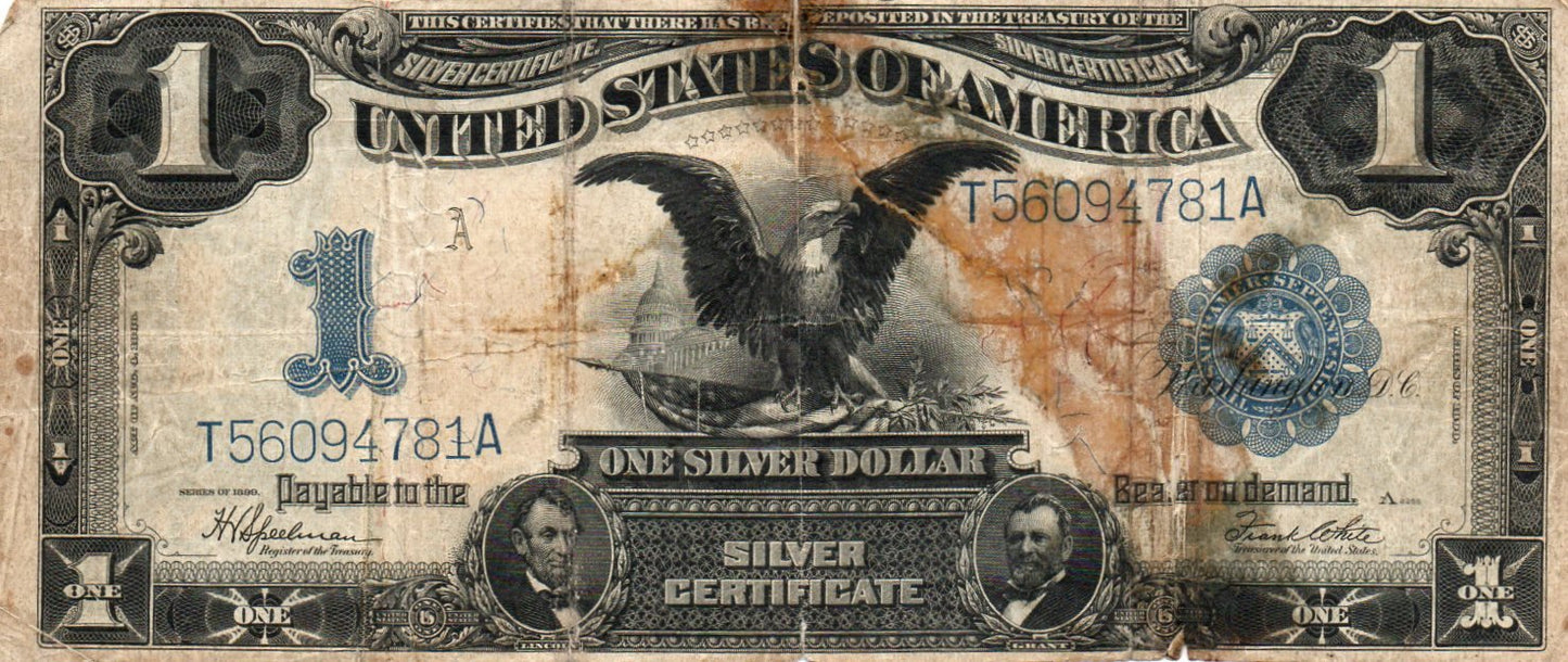 1899 $1 Silver Certificate Fr. 236 “Black Eagle” Large Size Currency – Speelman–White Tape On Note 60409.D8 VRER — Obverse