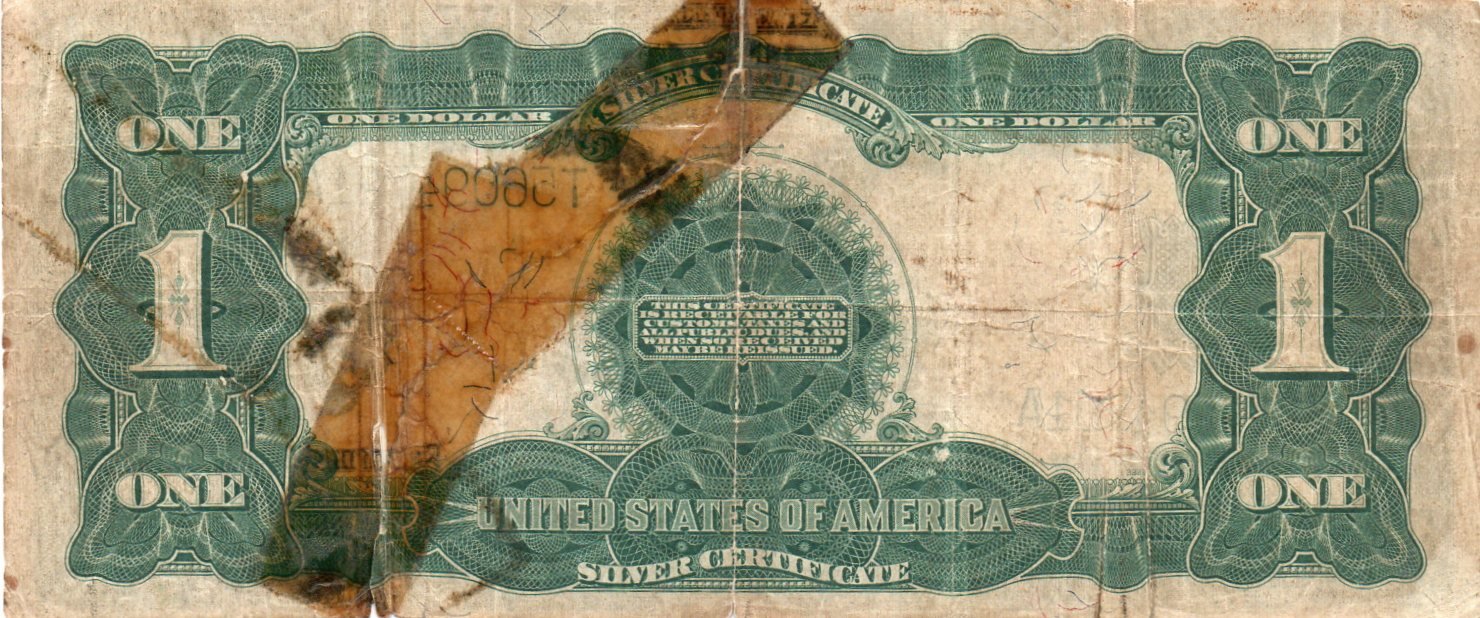1899 $1 Silver Certificate Fr. 236 “Black Eagle” Large Size Currency – Speelman–White Tape On Note 60409.D8 VRER — Reverse