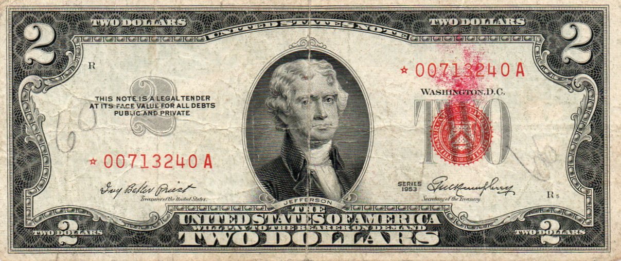 1953 $2 Legal Tender Star Replacement Note Fr. 1509* – Red Seal Currency - Pencil And Ink On Obverse 2HAJ — Obverse