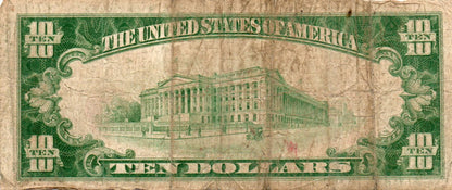 1929 $10 Type 1 National Bank Note Fr. 1801-1 – Commercial National Bank Of High Point, NC – Charter 4568 KDN6 — Reverse