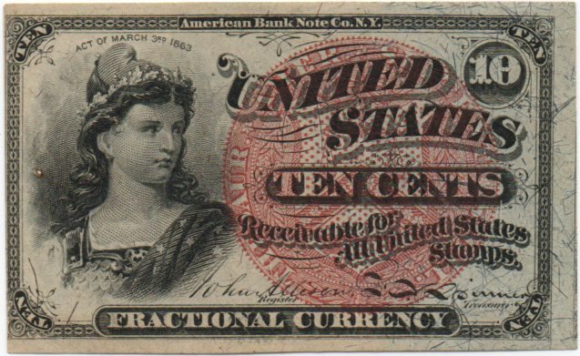 10¢ Fourth Issue Fractional Currency Fr. 1259 – Bust Of Liberty Note YKX5 — Obverse