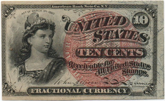 10¢ Fourth Issue Fractional Currency Fr. 1259 – Bust Of Liberty Note YKX5 — Obverse