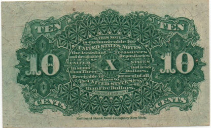10¢ Fourth Issue Fractional Currency Fr. 1259 – Bust Of Liberty Note YKX5 — Reverse