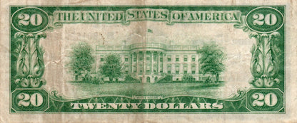 1929 $20 Federal Reserve Bank Note Fr. 1870-B – New York District Currency 7WBT — Reverse