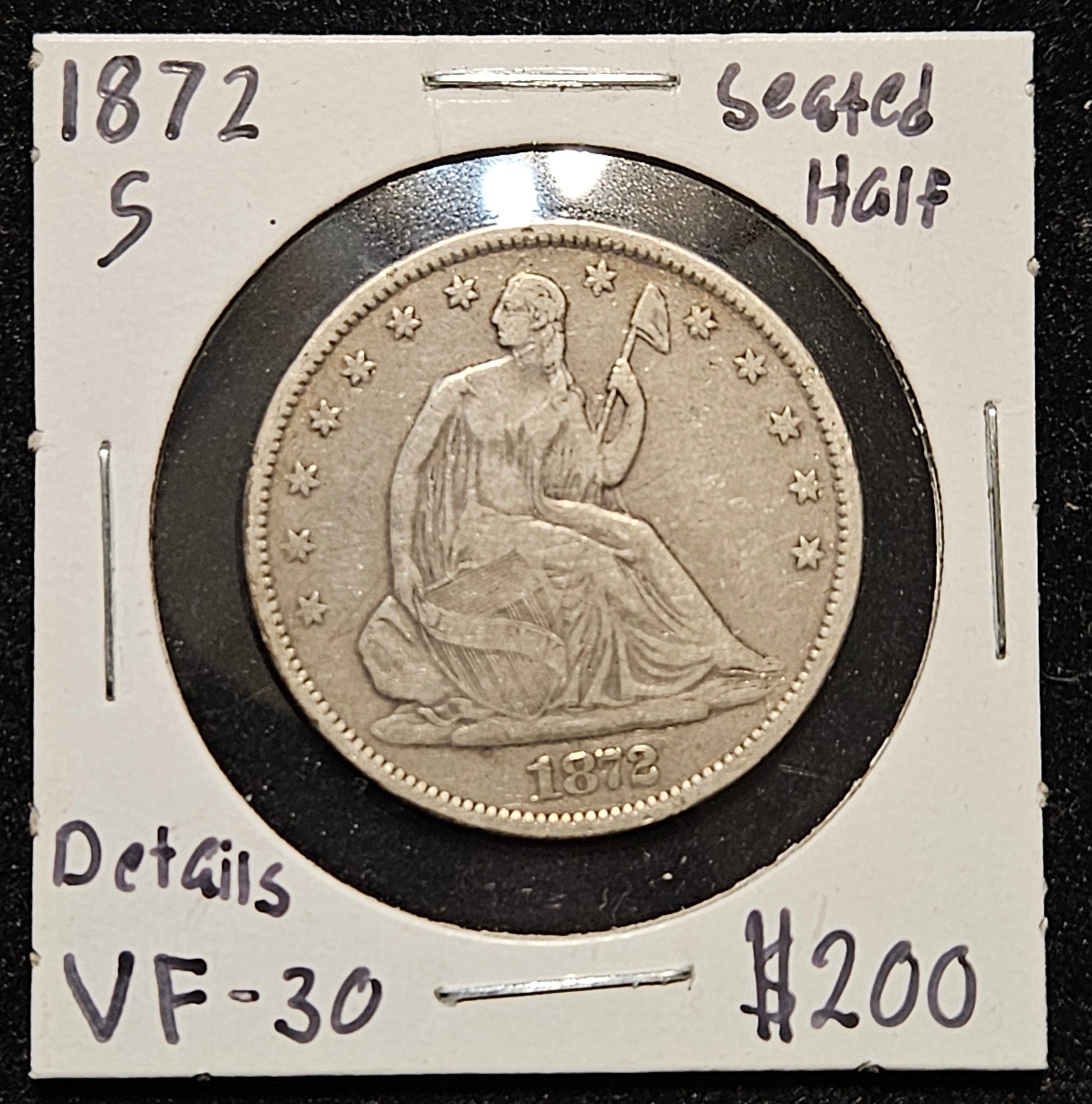1872-S Seated Liberty Half Dollar VF30 Details 6362.30-A — Obverse