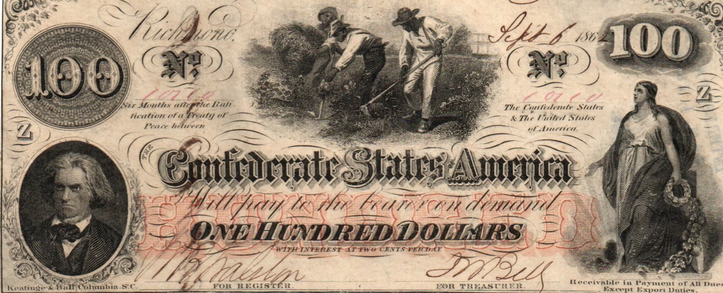 1862 $100 Confederate States Of America Treasury Note Fr. T-41 – “Hoer Note” D9TE — Obverse